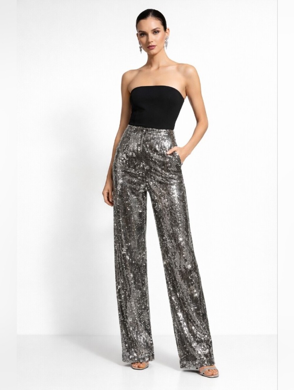 a new day Silver Sequin Wide-Leg Pants Evening Silver Gray 6 - Picture 1 of 12